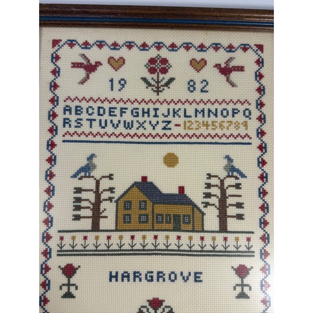Framed Art Cross Stitch Embroidery Sampler Vintage ABC Alphabet Finished 1980s - Picture 6 of 12